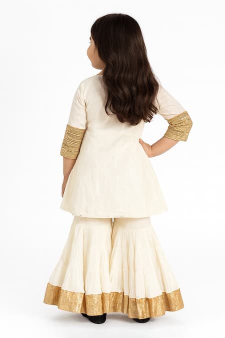 Shop Tiny Pants Off White Cotton Embroidery Kurta With Sharara at Aza Fashions Shop_Tiny Pants_Off White Cotton Embroidery Kurta With Sharara _at_Aza_Fashions