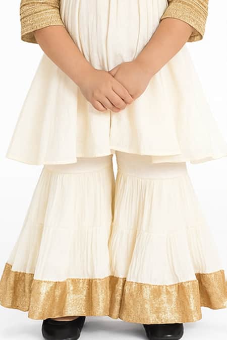 Tiny Pants Off White Cotton Embroidery Kurta With Sharara Online at Aza Fashions Tiny Pants_Off White Cotton Embroidery Kurta With Sharara _Online_at_Aza_Fashions