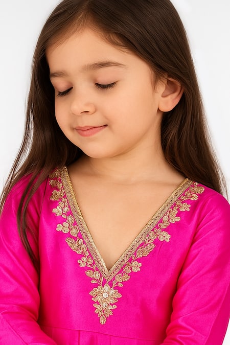 Tiny Pants Fuchsia Cotton Satin Embroidery Anarkali Online at Aza Fashions Tiny Pants_Fuchsia Cotton Satin Embroidery Anarkali _Online_at_Aza_Fashions
