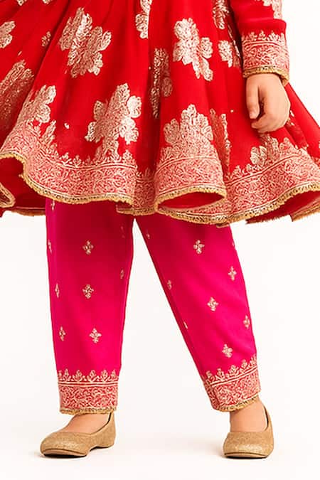Tiny Pants_Red Georgette Zari, Embroidery, Tassels Anarkali With Salwar _Online_at_Aza_Fashions