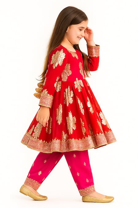 Buy_Tiny Pants_Red Georgette Zari, Embroidery, Tassels Anarkali With Salwar _Online_at_Aza_Fashions