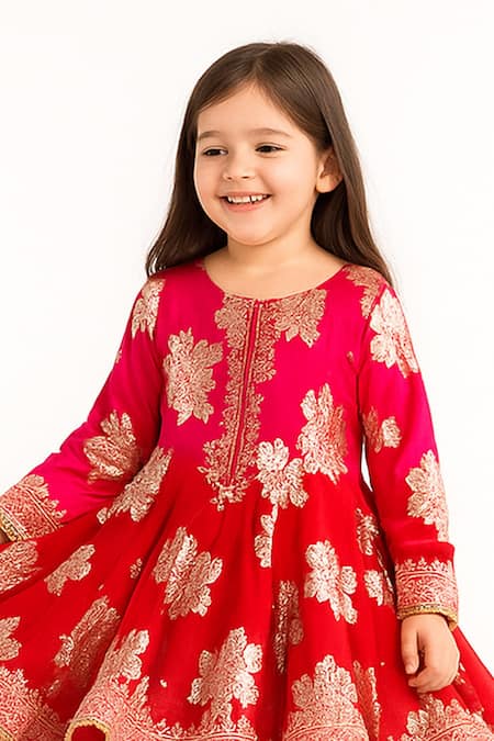 Shop_Tiny Pants_Red Georgette Zari, Embroidery, Tassels Anarkali With Salwar _Online_at_Aza_Fashions