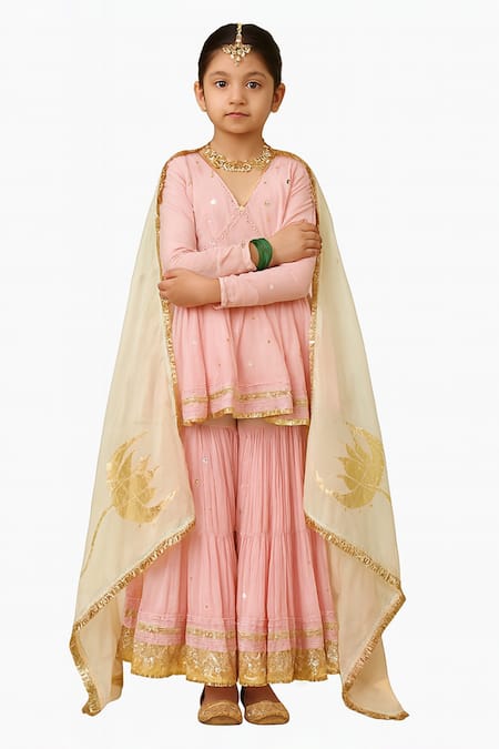 Tiny Pants Chanderi Embroidered Kurta Sharara Set 