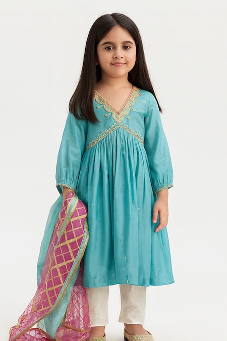 Tiny Pants Chanderi Embroidered Kurta Set 