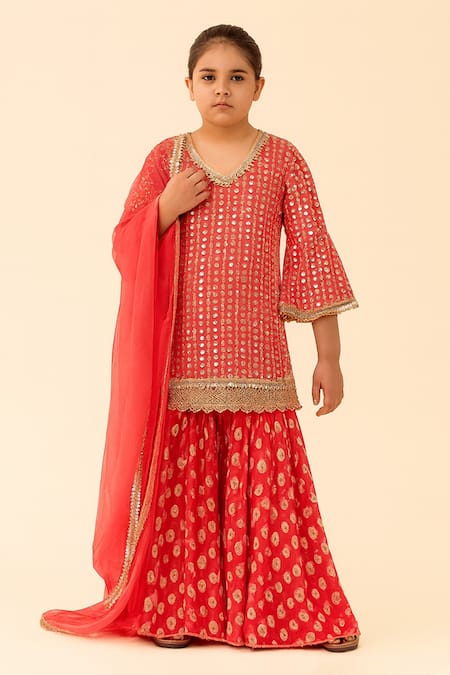 Tiny Pants Mirror Work Kurta Sharara Set 