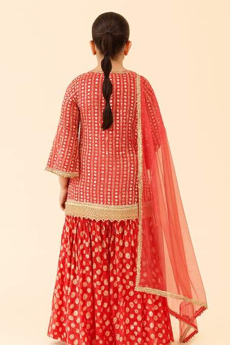 Tiny Pants Mirror Work Kurta Sharara Set 