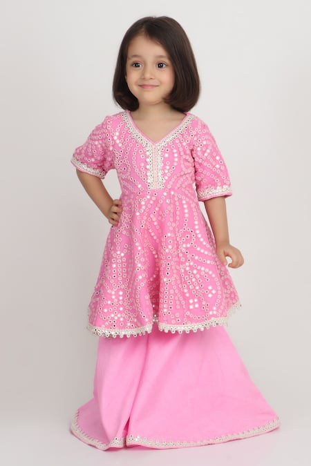 Tiny Pants Mirror Work Kurta With Sharara 