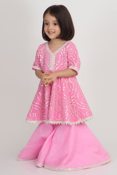 Buy_Tiny Pants_Pink Georgette Mirrors, Lace, Gota Patti Work Kurta With Sharara _Online_at_Aza_Fashions