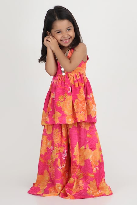 Buy_Tiny Pants_Pink Chinon Mirrors Printed Kurta And Sharara Set _Online_at_Aza_Fashions