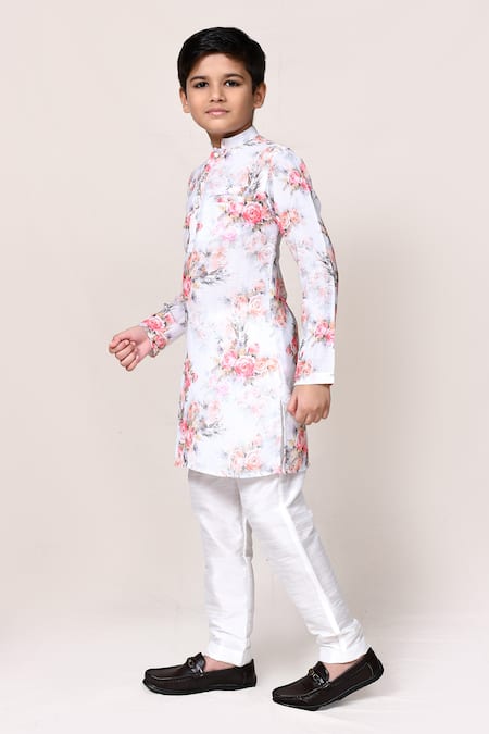 Buy_Petite Pomme_White Cotton Floral Printed Kurta And Pant Set _Online_at_Aza_Fashions
