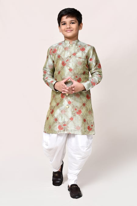 Petite Pomme Jacquard Floral Kurta & Dhoti Pant Set 