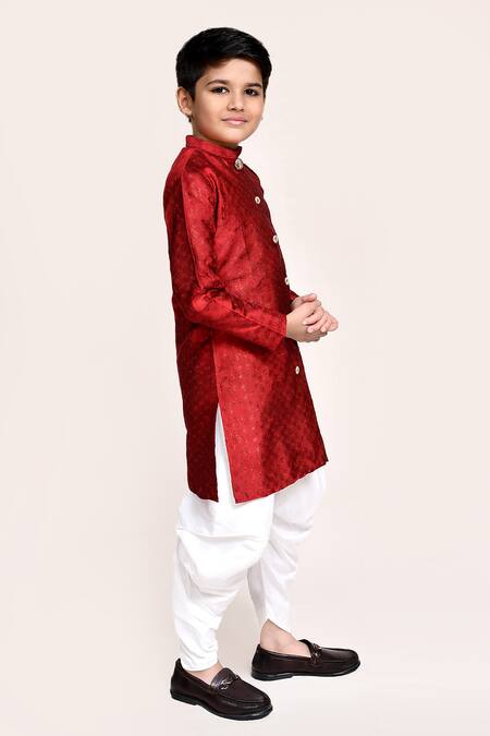 Petite Pomme_Red Jacquard Zari Kurta And Dhoti Pant Set _Online_at_Aza_Fashions