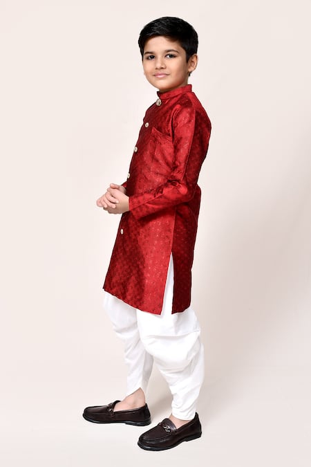 Shop_Petite Pomme_Red Jacquard Zari Kurta And Dhoti Pant Set _Online_at_Aza_Fashions