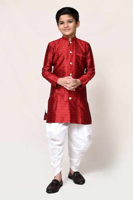 Petite Pomme_Red Jacquard Zari Kurta And Dhoti Pant Set _at_Aza_Fashions