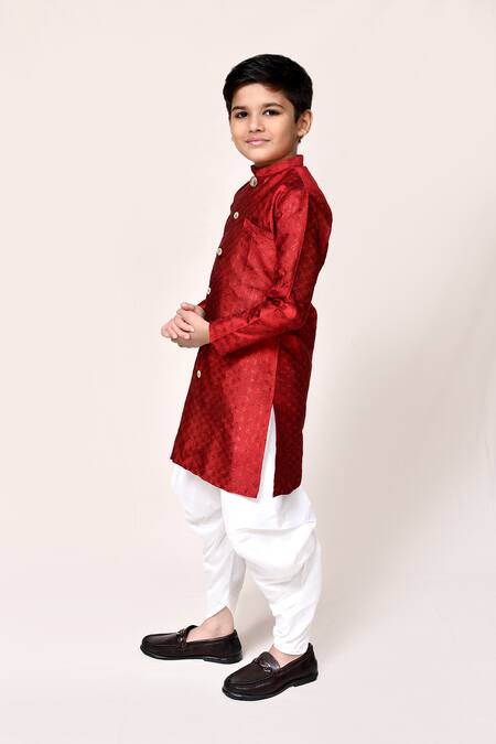 Shop_Petite Pomme_Red Jacquard Zari Kurta And Dhoti Pant Set 