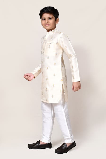 Petite Pomme_Cream Silk Embroidery, Sequins Thread And Kurta & Pant Set _Online_at_Aza_Fashions