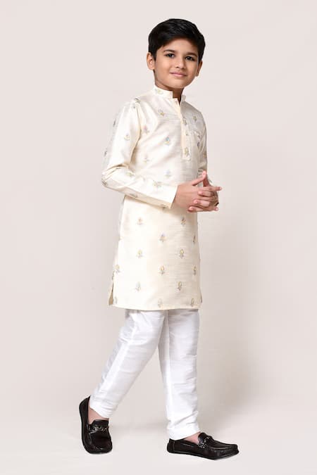 Shop_Petite Pomme_Cream Silk Embroidery, Sequins Thread And Kurta & Pant Set _Online_at_Aza_Fashions