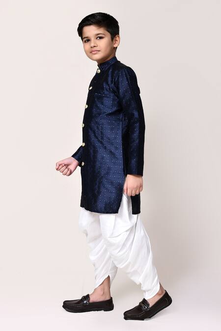 Buy_Petite Pomme_Navy Jacquard, Silk Kurta And Dhoti Pant Set _Online_at_Aza_Fashions