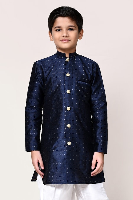 Buy_Petite Pomme_Navy Jacquard, Silk Kurta And Dhoti Pant Set 