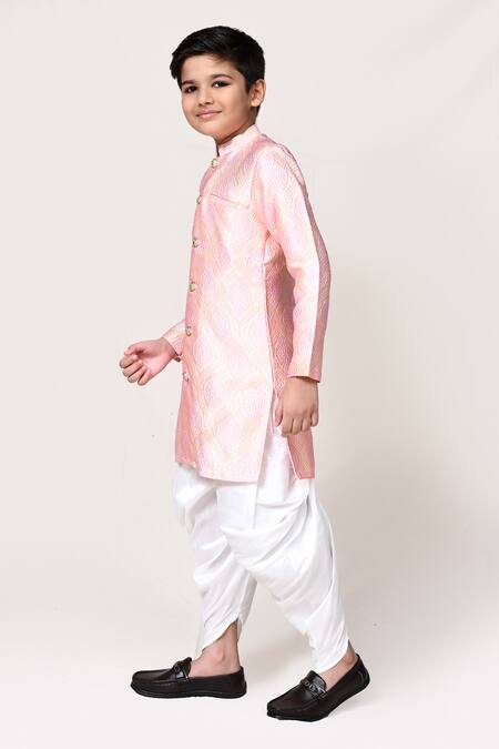 Buy_Petite Pomme_Pink Jacquard Kurta And Dhoti Pant Set _Online_at_Aza_Fashions