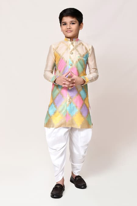 Petite Pomme Geometric Brocade Kurta & Dhoti Pant Set 