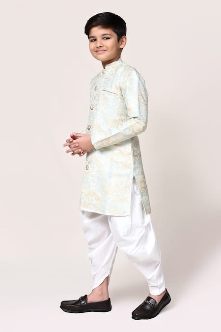 Petite Pomme_Aqua Jacquard Kurta And Dhoti Pant Set _Online_at_Aza_Fashions