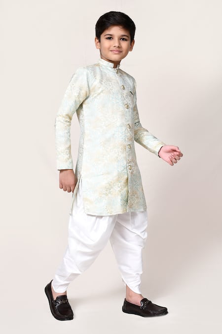 Shop_Petite Pomme_Aqua Jacquard Kurta And Dhoti Pant Set _Online_at_Aza_Fashions