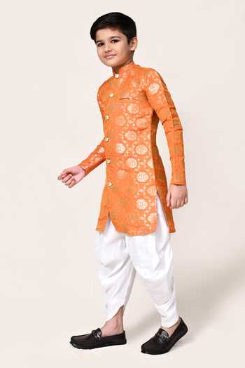 Petite Pomme_Orange Jacquard Kurta And Dhoti Pant Set _Online_at_Aza_Fashions