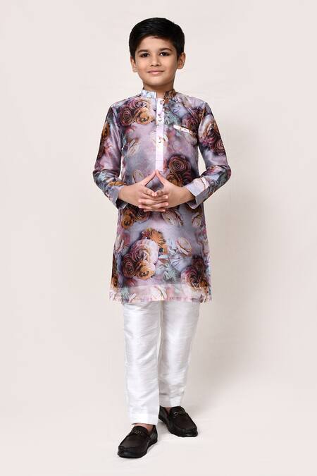 Buy_Petite Pomme_White Cotton, Silk Floral Pattern Kurta Set _Online_at_Aza_Fashions