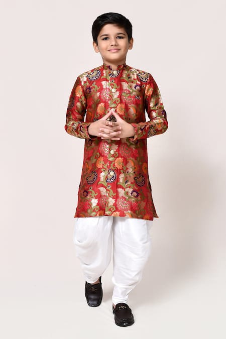 Petite Pomme Jacquard Floral Kurta & Dhoti Pant Set 