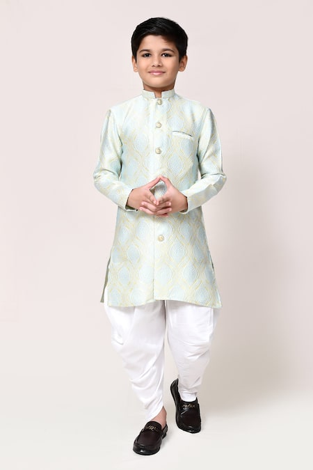 Buy_Petite Pomme_Aqua Jacquard, Silk Kurta And Dhoti Pant Set _Online_at_Aza_Fashions