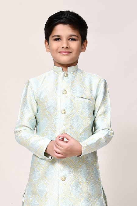 Shop_Petite Pomme_Aqua Jacquard, Silk Kurta And Dhoti Pant Set _Online_at_Aza_Fashions