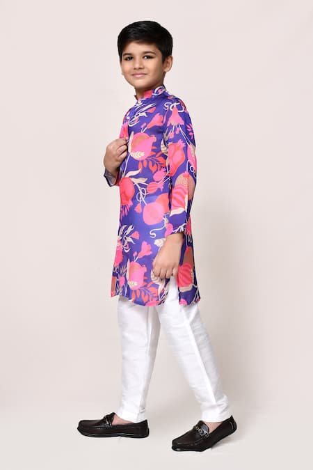 Petite Pomme_Purple Cotton, Silk Floral Print Kurta And Pant Set _Online_at_Aza_Fashions