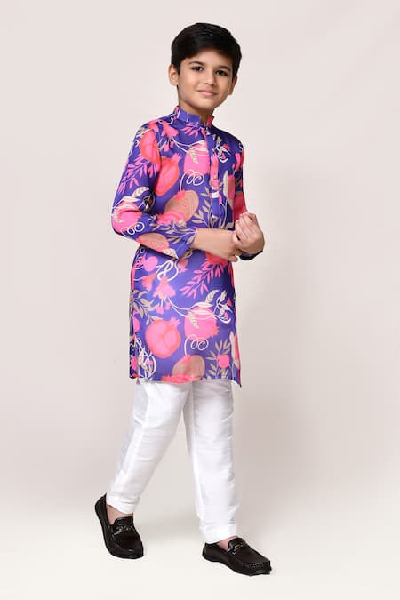 Buy_Petite Pomme_Purple Cotton, Silk Floral Print Kurta And Pant Set _Online_at_Aza_Fashions