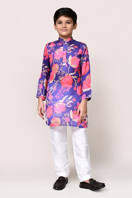 Shop_Petite Pomme_Purple Cotton, Silk Floral Print Kurta And Pant Set _Online_at_Aza_Fashions