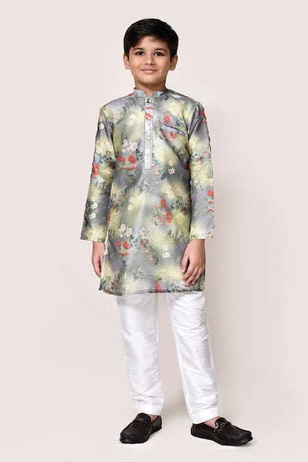Buy_Petite Pomme_Green Cotton, Silk Floral Print Kurta And Pant Set _Online_at_Aza_Fashions