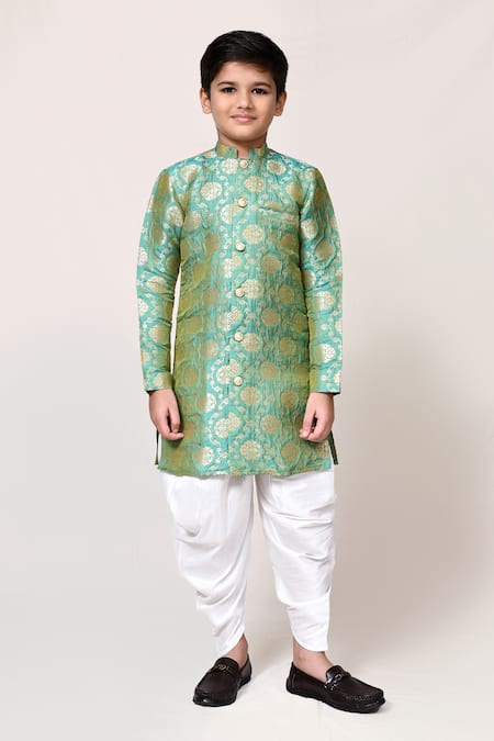 Buy_Petite Pomme_Green Jacquard, Silk Kurta And Dhoti Pant Set _Online_at_Aza_Fashions
