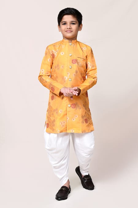 Buy_Petite Pomme_Yellow Jacquard Kurta And Dhoti Pant Set _Online_at_Aza_Fashions