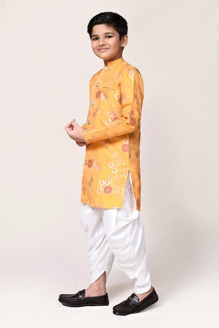 Shop_Petite Pomme_Yellow Jacquard Kurta And Dhoti Pant Set _Online_at_Aza_Fashions