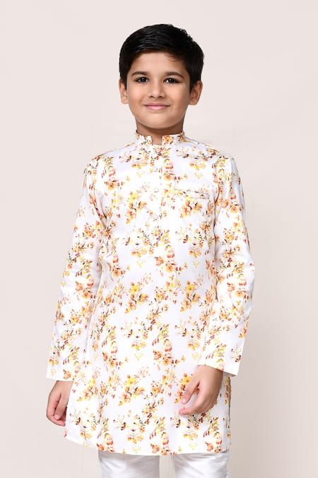 Buy_Petite Pomme_White Cotton Floral Print Kurta And Pant Set 