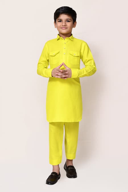 Petite Pomme Plain Linen Kurta & Pant Set 