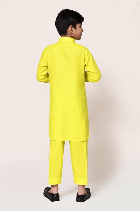 Petite Pomme Plain Linen Kurta & Pant Set 