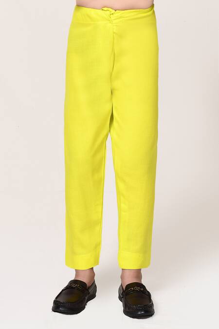 Shop_Petite Pomme_Lime Linen Plain Kurta And Pant Set _Online_at_Aza_Fashions