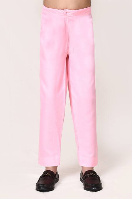 Shop_Petite Pomme_Pink Linen Plain Kurta And Pant Set _Online_at_Aza_Fashions