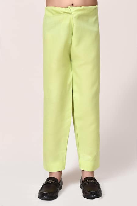 Petite Pomme_Green Linen Plain Kurta And Pant Set _at_Aza_Fashions