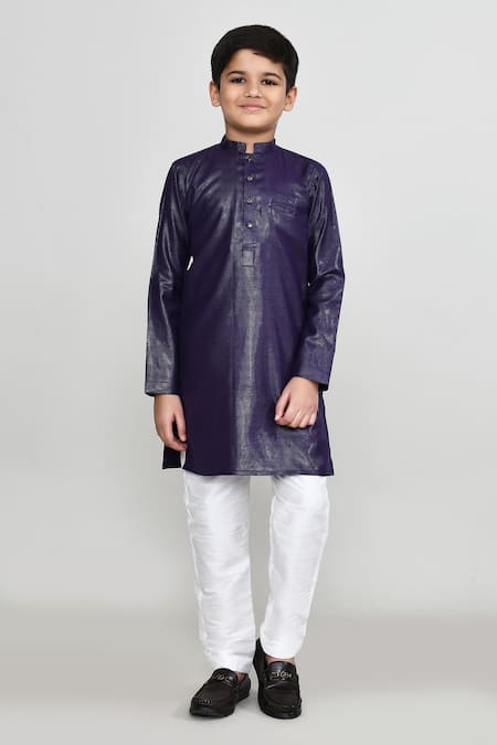 Shop_Petite Pomme_Purple Silk Plain Shimmer Kurta Pant Set _Online_at_Aza_Fashions