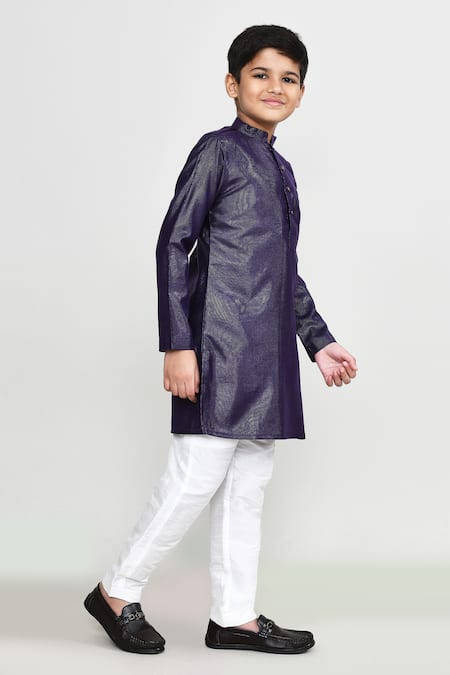 Petite Pomme_Purple Silk Plain Shimmer Kurta Pant Set _at_Aza_Fashions