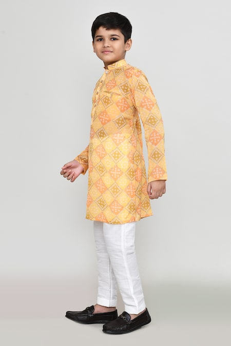 Petite Pomme_Yellow Georgette Bandhej Print Kurta And Pant Set _Online_at_Aza_Fashions