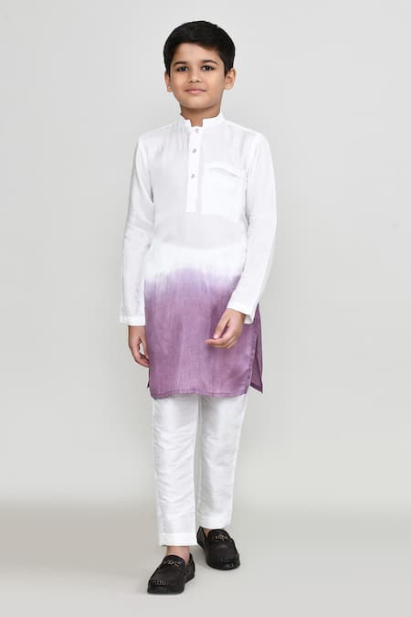 Shop_Petite Pomme_White Muslin Ombre Kurta And Pant Set _Online_at_Aza_Fashions