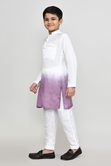 Petite Pomme_White Muslin Ombre Kurta And Pant Set _at_Aza_Fashions